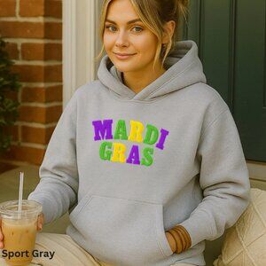 Gildan Mardi Gras Faux Yarn Hoodie | Sports Gray | Cozy Unisex Sweatshirt